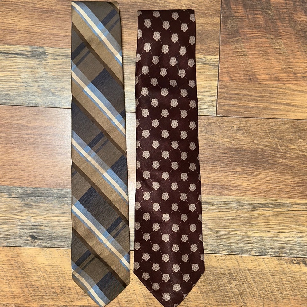 Brown Striped and Burgundy Patterned Men's Tie Set